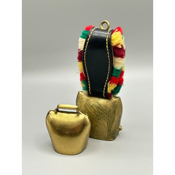 Vintage Primitive Brass Cowbells One with Leather Straps One Hand Painted - Picture 3 of 8